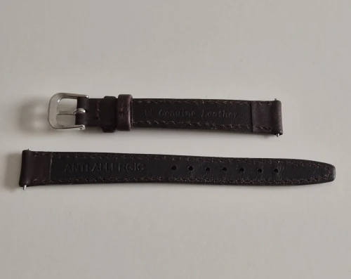 12mm Brown leather watch strap with stainless steel pin buckle