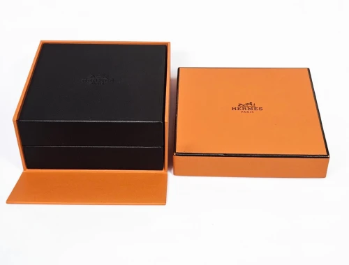 Hermes necklace box Square shape Black inner lining with Orange outer box