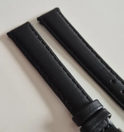12mm Black leather watch strap Calf leather with Stainless steel pin buckle