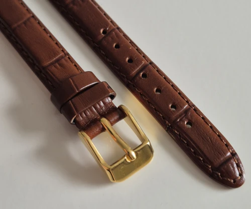 12mm Extra long Brown leather watch strap Alligator grain with gold plated pin buckle