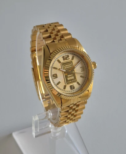 Swiss Ingot Quartz watch Solid 24ct gold ingot in dial Champagne dial Gold plated