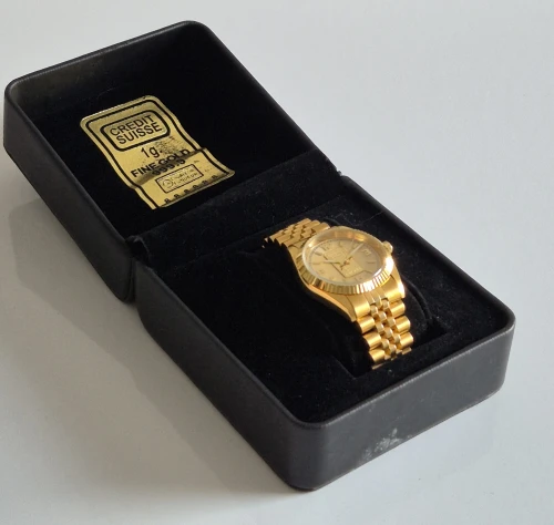 Swiss Ingot Quartz watch Solid 24ct gold ingot in dial Champagne dial Gold plated