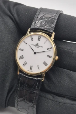 Baume & Mercier MV045088 18ct gold case, White dial, Blk Strap