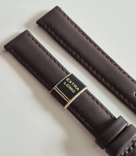 14mm Extra long Dark brown leather watch strap Glove grain with stainless steel pin buckle