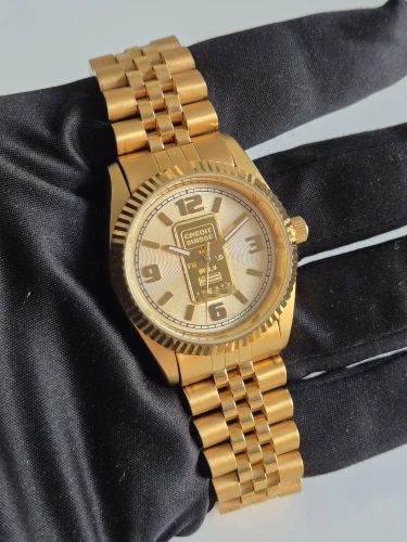 Swiss Ingot Quartz watch Solid 24ct gold ingot in dial Champagne dial Gold plated