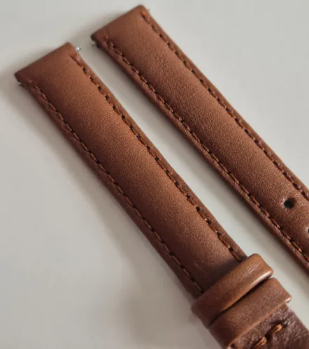 12mm Light brown leather strap glove grain with gold plated pin buckle