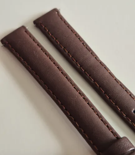 12mm Brown leather watch strap calf grain with gold plated pin buckle