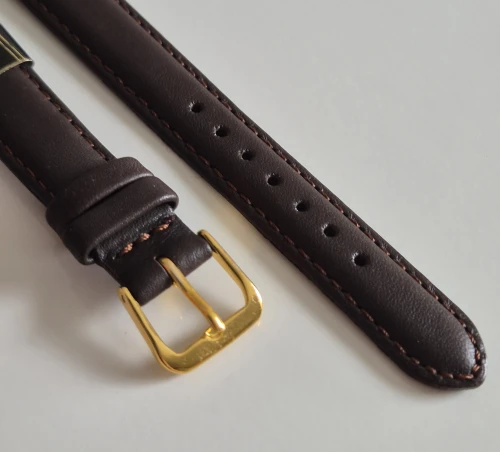14mm Extra long Dark brown leather watch strap Glove grain with gold plated pin buckle