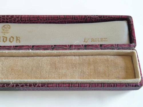 Vintage Tudor watch box Ladies flat lay design paper mache outer Circa 1930-1940s