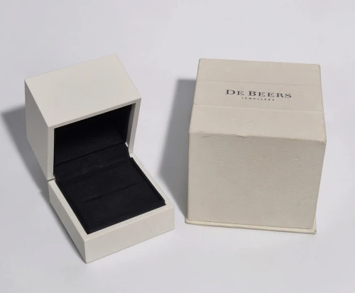 De Beers White ring box with black interior & outer box