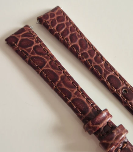 12mm Brown leather strap Crocodile grain with gold plated buckle