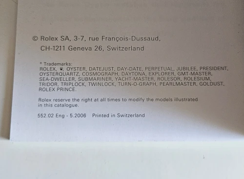 Rolex Datejust manual 2006 set incl Calendar card & wallet 552.02 Eng - 5.2006