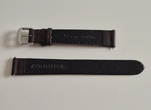 14mm Dark brown leather watch strap calf grain with stainless steel pin buckle