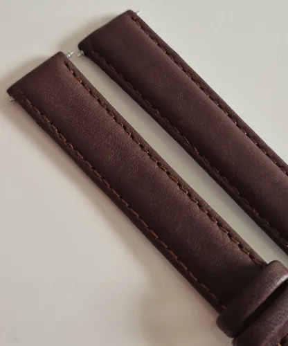 14mm Extra long Dark brown leather watch strap Glove grain with gold plated pin buckle