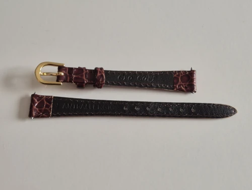 12mm Brown leather strap Crocodile grain with gold plated buckle