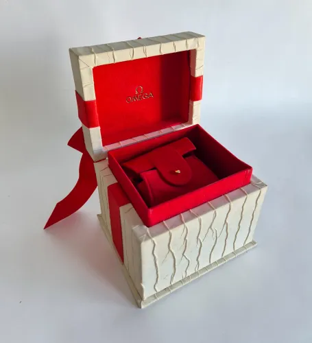 Omega watch box for ladies constellation / Deville Cream with red ribbon