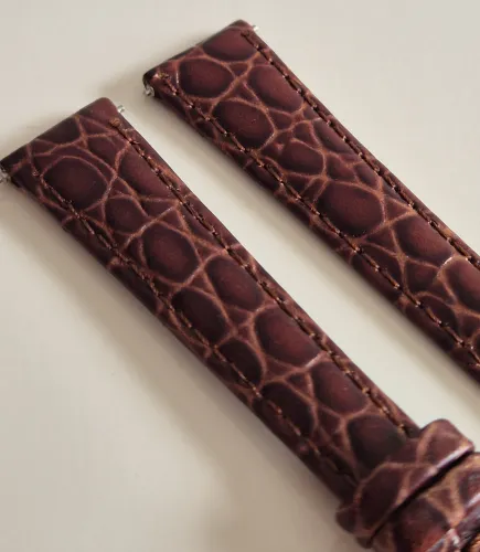 14mm Brown leather watch strap Crocodile grain with tapered gold plated pin buckle