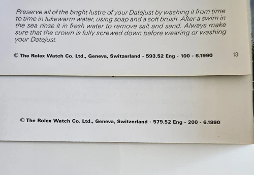 Rolex Datejust manual 1990 + Your Oyster set 593.52 Eng - 100 - 6.1990 / 579.52 Eng - 200 - 6.1990