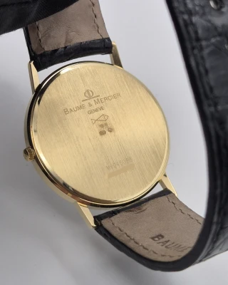 Baume & Mercier MV045088 18ct gold case, White dial, Blk Strap