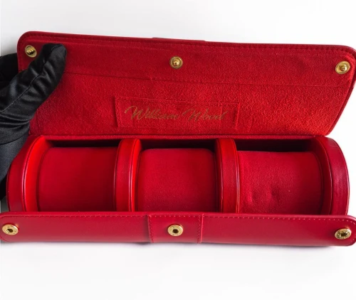 Wiliam Wood 3 watch roll Red leather travel case