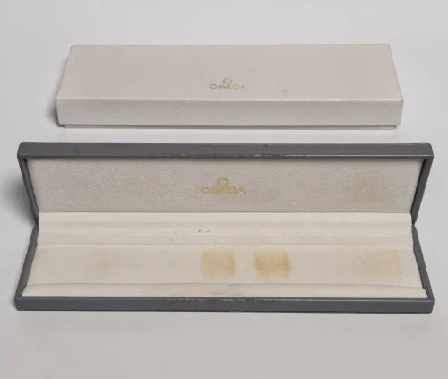 Omega grey watch box long flat lay box with outer box Circa 1990s-2000s *Flaking