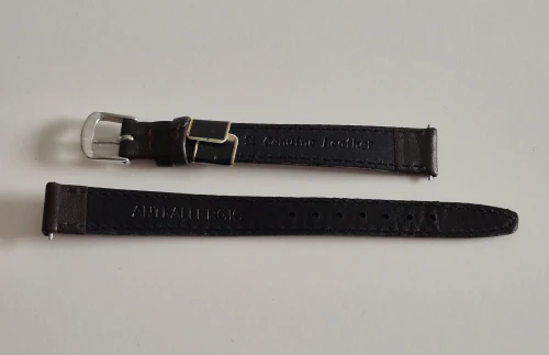 12mm Extra long Brown leather watch strap with stainless steel pin buckle