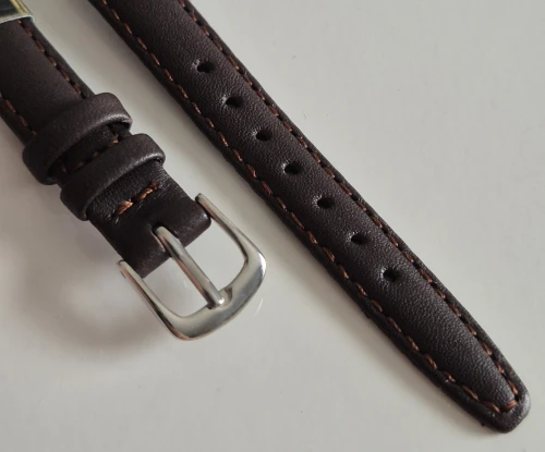 12mm Extra long Brown leather watch strap with stainless steel pin buckle