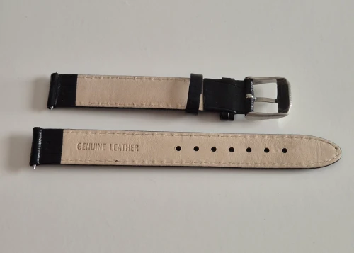 14mm Extra long Black leather watch strap Alligator grain with stainless steel pin buckle