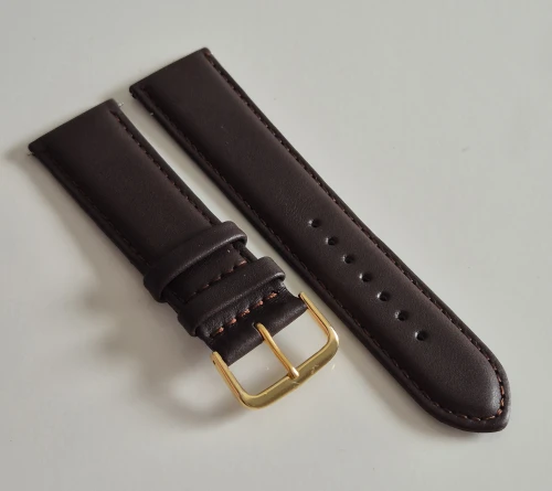 22mm Brown leather watch strap Classic calf grain with gold plated pin buckle