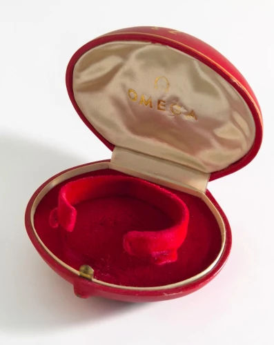 Vintage Omega Clam shell watch box Circa 1950s -1960s with outer box