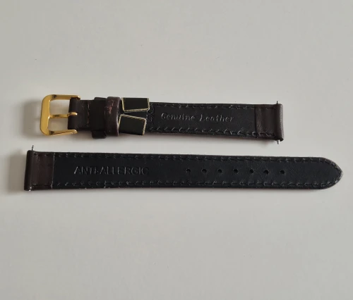 14mm Extra long Dark brown leather watch strap Glove grain with gold plated pin buckle