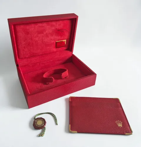 Vintage Rolex red jubilee watch box 60.00.02 embossed leather 1980s-2000s *Marked