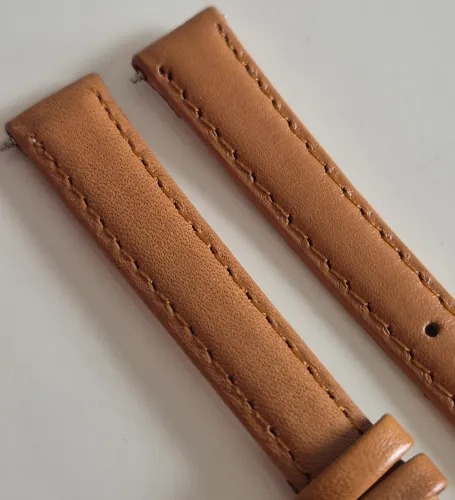 12mm Tan brown leather watch strap light padding with gold plated pin buckle