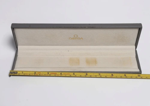 Omega grey watch box long flat lay box with outer box Circa 1990s-2000s *Flaking