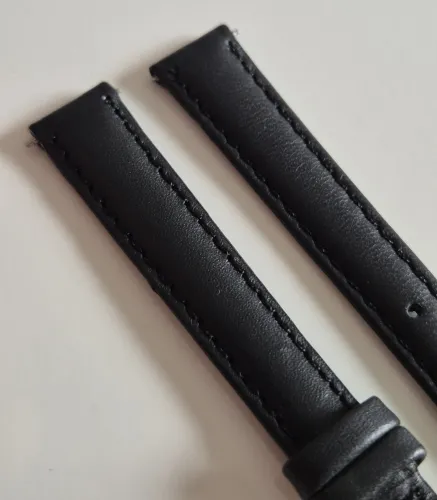 12mm Black leather watch strap lightly padded calf grain with square gold plated buckle