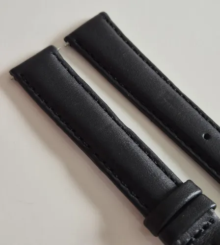 14mm Black leather watch strap padded calf grain with square gold plated pin buckle