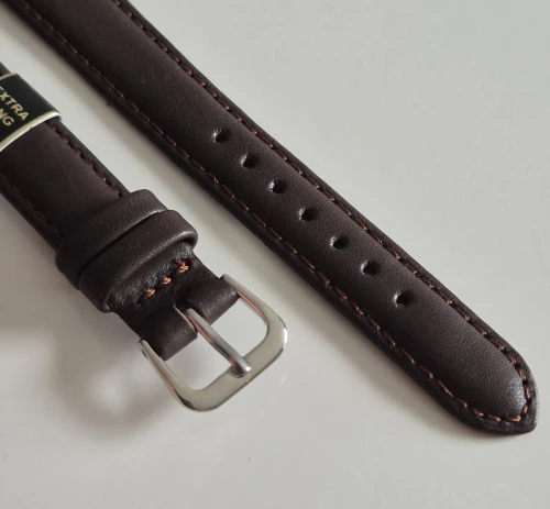 14mm Extra long Dark brown leather watch strap Glove grain with stainless steel pin buckle