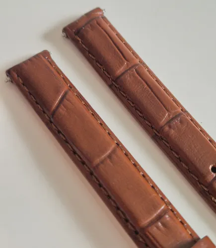 12mm Extra long Brown leather watch strap Alligator grain with gold plated pin buckle