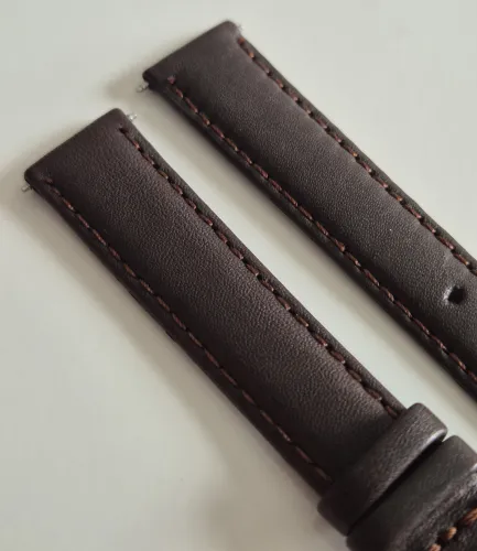 14mm Dark brown leather watch strap classic calf grain with gold plated pin buckle