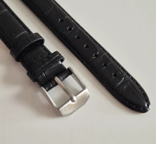 14mm Extra long Black leather watch strap Alligator grain with stainless steel pin buckle