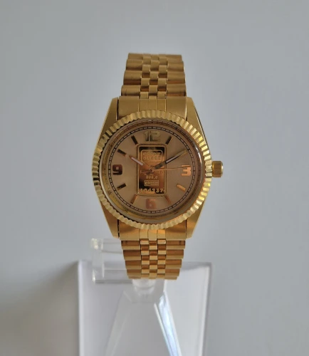 Swiss Ingot Quartz watch Solid 24ct gold ingot in dial Champagne dial Gold plated