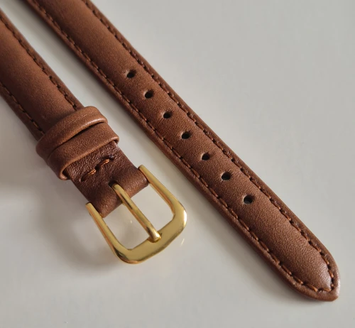 12mm Light brown leather strap glove grain with gold plated pin buckle