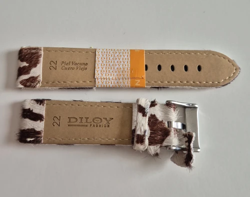 Diloy 22mm Brown & White leather strap 388.22.35 Textured cow hide