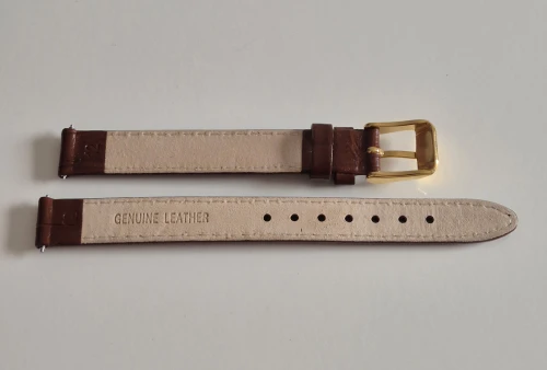 12mm Extra long Brown leather watch strap Alligator grain with gold plated pin buckle