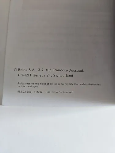Rolex Datejust Insgtruction manual 2002 + Calendar card 552.02 Eng - 4.2002