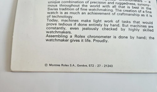 Rolex Explorer Manual 1972 572 - 27 - 21243