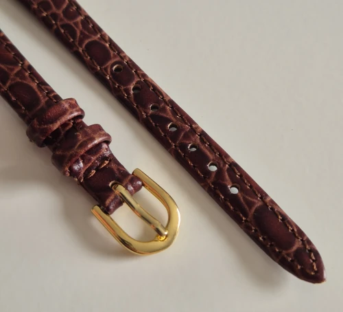 12mm Brown leather strap Crocodile grain with gold plated buckle